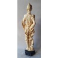 Large Vintage Oriental Alabaster Resin Statue Of A Fisherman. Signed. Superb Detail. 53.5 cm.