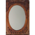 WW2 Hand Carved Oak And Walnut Hanging Mirror Wall Display. Dated 1939. 67 x 50 cm.