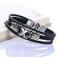 Type X Alloy Leather Bracelet for Men -  PU Woven Beaded Bracelet Vintage Wrap Punk