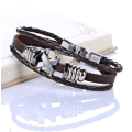 Type X Alloy Leather Bracelet for Men -  PU Woven Beaded Bracelet Vintage Wrap Punk