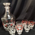 Vintage French Verrerie Cristallerie Darques Cards Decanter W/Stopper and 6 Shot Glass