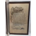 Framed Charming old 1940s lithograph print with a friendship poem, `A Chum`.