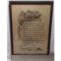 Framed Charming old 1940s lithograph print with a friendship poem, `A Chum`.