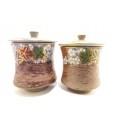 Two Exquisite vintage lidded jars with resist and cloisonne style glaze