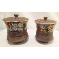 Two Exquisite vintage lidded jars with resist and cloisonne style glaze