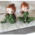 Cutest Vintage Napco green Pixies pair