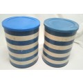 Two Vintage Blue striped tins