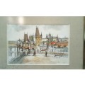 Original Watercolor painting of Prague`s Charles bridge small 2