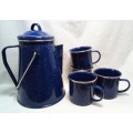 Classic 5 piece enamelware coffee percolator and cups