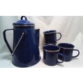 Classic 5 piece enamelware coffee percolator and cups