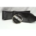 Vintage wide leather belt with separate buckle - Black round buckle