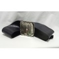 Vintage wide leather belt with separate buckle - Black square buckle