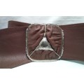 Vintage wide leather belt with separate buckle - Brown square buckle