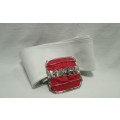 Vintage wide White leather belt with separate red buckle