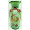 Antique Mint Green hand painted Jadeite Glass Vase