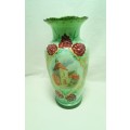 Antique Mint Green hand painted Jadeite Glass Vase