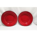 Two Vintage red enamel side plates