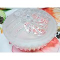 Small vintage Bohemia Crystal Bowl with frosted floral lid