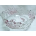 Heavy Vintage crystal glass bowl with beautiful pink design