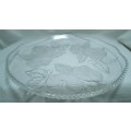 Heavy Vintage crystal glass large WP&G platter with hibiscus design
