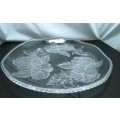 Heavy Vintage crystal glass large WP&G platter with hibiscus design