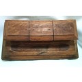 Antique oak inkwell and pen holder