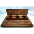 Antique oak inkwell and pen holder