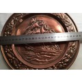 Beautiful vintage copper relief wall plate - 25cms