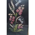 Beautiful vintage tapestry of flowers and butterflies