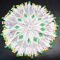 Vintage hand crocheted jug cover/doily with green and yellow glass beads