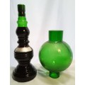 Beautiful vintage green glass Chianti wine bottle with glass shade