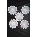 Five small Crocheted doilies - about 12cms across