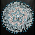 Beautiful beaded hand crocheted doily/jug cover - about 18cms across