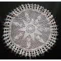 Magnificent beaded hand crocheted doily/jug cover - about 23cms across