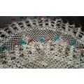 Magnificent beaded hand crocheted doily/jug cover - about 23cms across