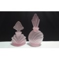 Two Vintage frosted pink perfume bottles