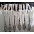 Six vintage chrome plated cake forks
