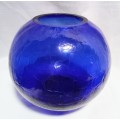 Vintage small Blenko Blue Crackle Glass Round Vase