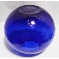 Vintage small Blenko Blue Crackle Glass Round Vase