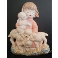 Beautiful hand painted porcelain plaque little girl with sheep (3)