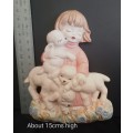 Beautiful hand painted porcelain plaque little girl with sheep (1)