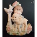 Beautiful hand painted porcelain plaque little boy with sheep (1)