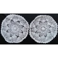Two Beautiful white crocheted doilies - 20cms across