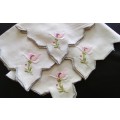 Four gorgeous vintage embroidered serviettes