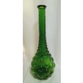 Vintage Midcentury Bubble Hobnail Green Glass Bottle