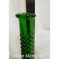 Vintage Midcentury Bubble Hobnail Green Glass Bottle