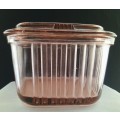 Pink Depression Glass Refrigerator container from the 1940s