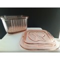 Pink Depression Glass Refrigerator container from the 1940s