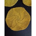 Six bright yellow vintage crocheted doilies/placemats - 18cms