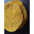 Six bright yellow vintage crocheted doilies/placemats - 18cms